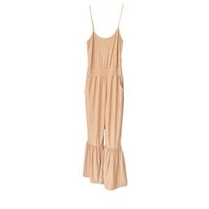 Beige Jolie & Joy Sleeveless Jumpsuit With Adjustable Straps & Ruffle Hem Size S
